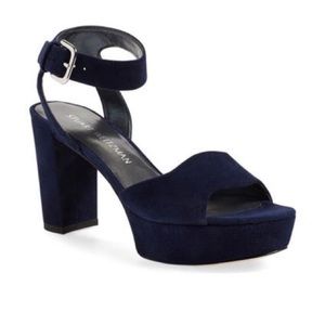 Stuart Weitzman Real Deal Navy Suede Platform Sandal